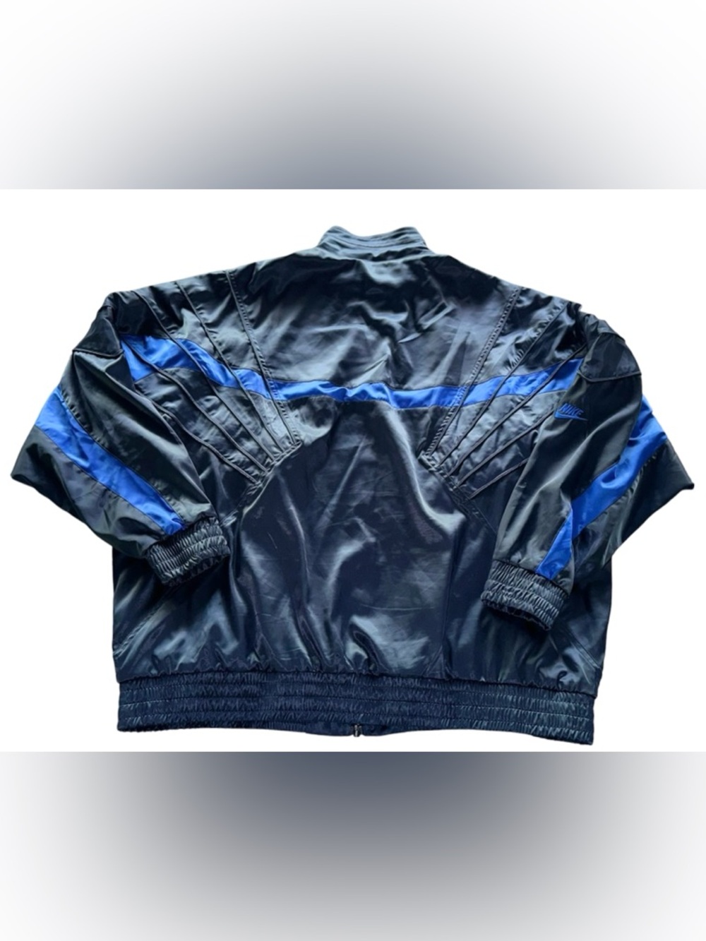 Nike Air Jordan AJ5 Track Jacket Blue & Black Satin Full-Zip Retro Style Sz XL - Picture 8 of 12